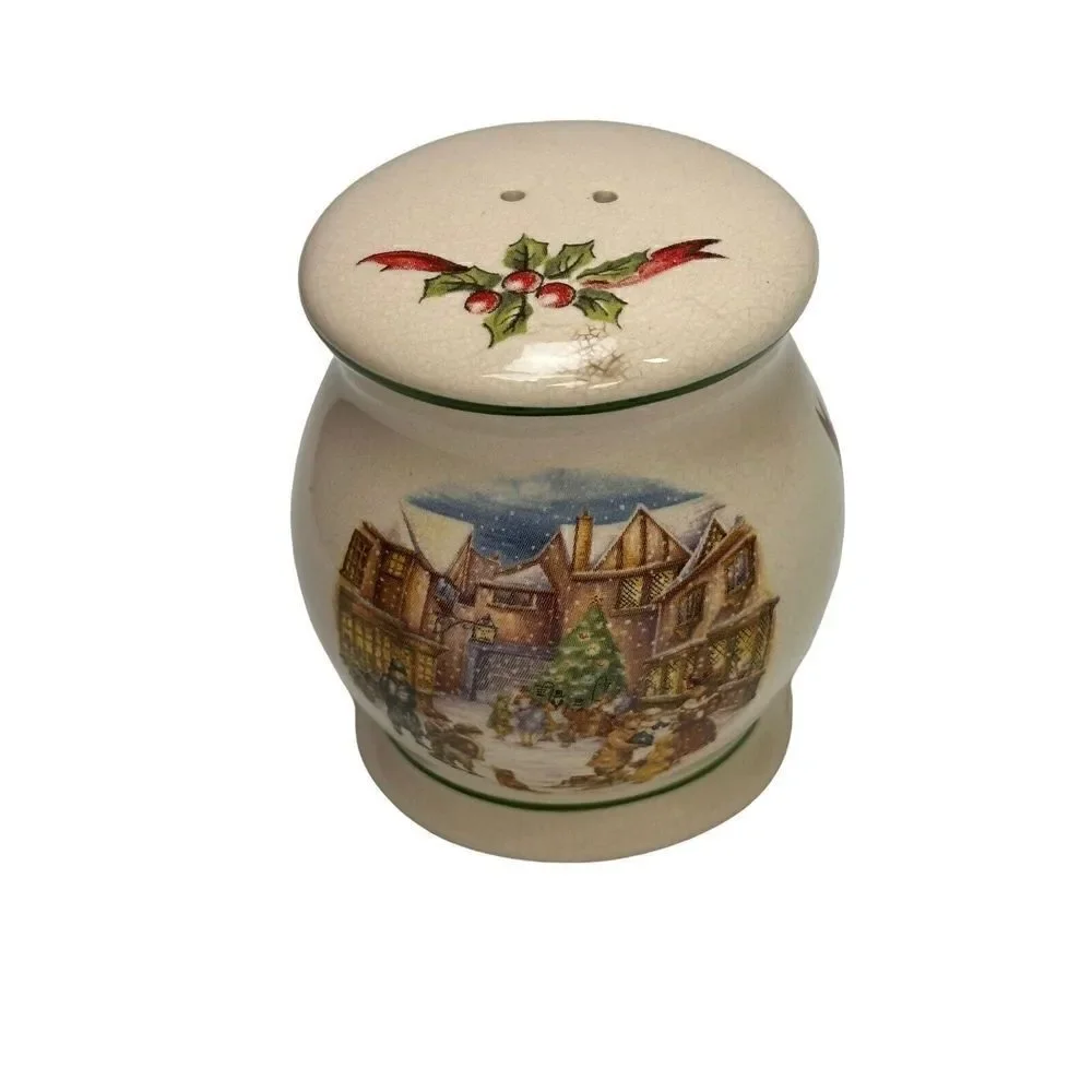 Stoneware CIB Dickens Winter Scene Salt Pepper Shakers Christmas Holidays